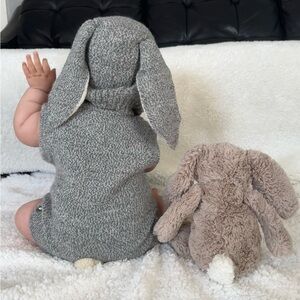Oeuf Baby Bunny Romper set in soft grey